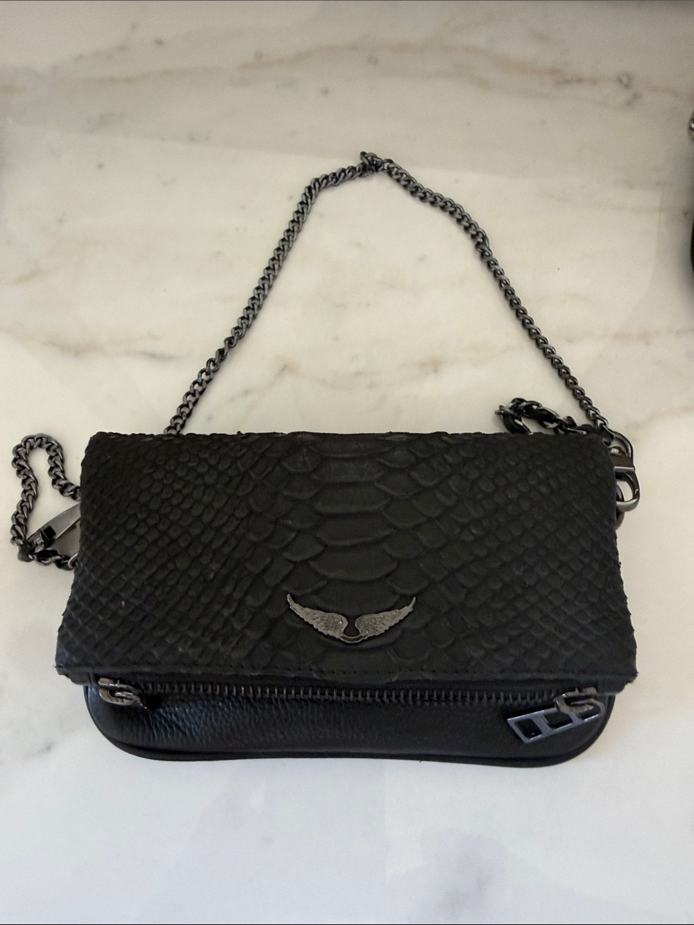 Zadig & Voltaire Black Textured Chain Crossbody Bag